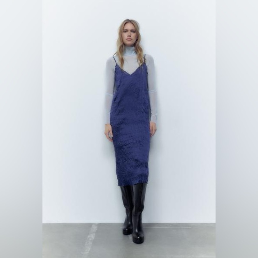 ZARA Wrinkled Satin Dress